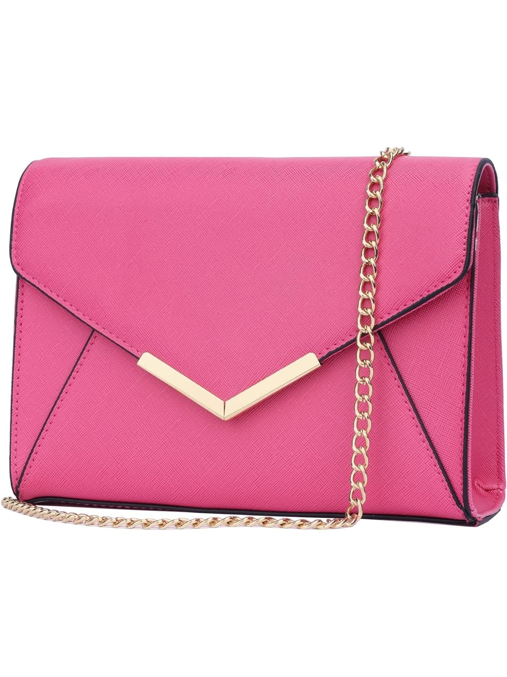 〽️ Women's Fuchsia Faux Leather Clutch Purses Metal Chain Crossbody Bags